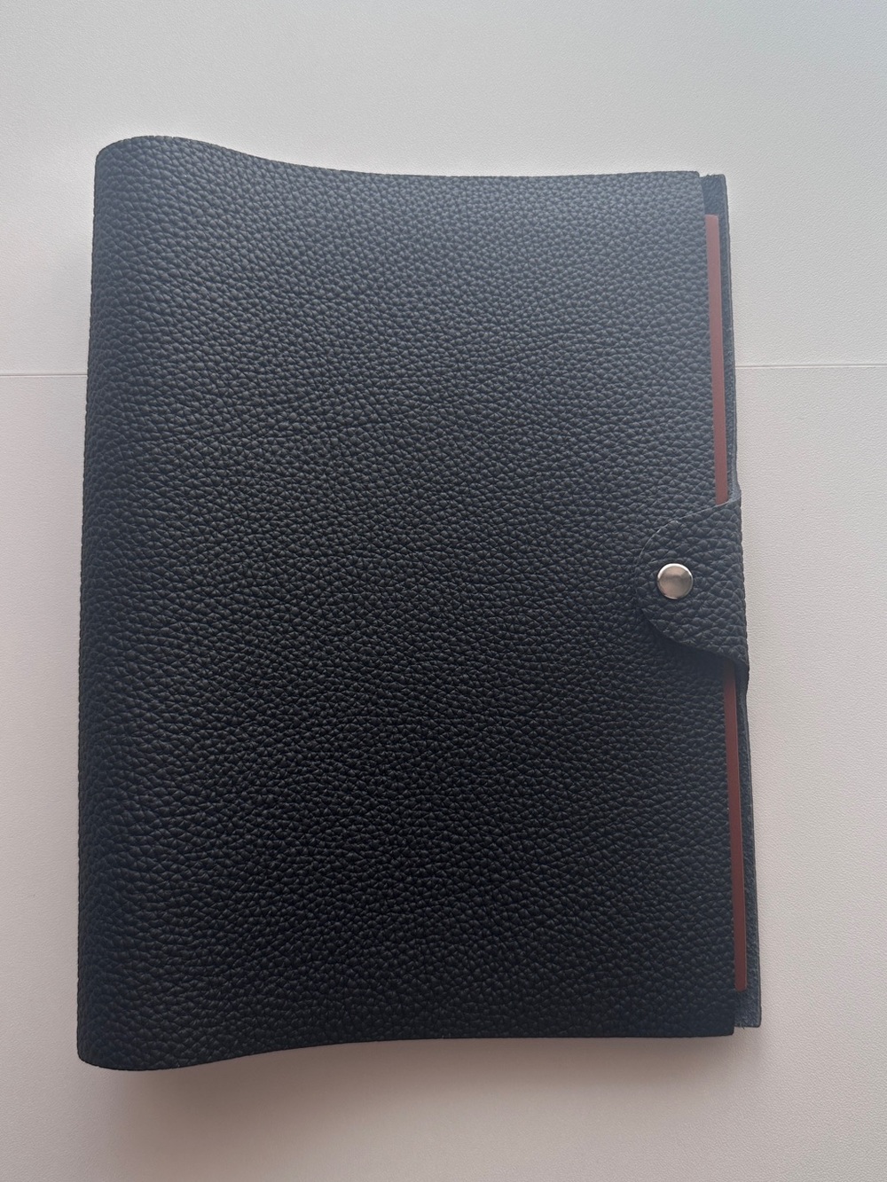 Black Pebbled Leather Snap Folio